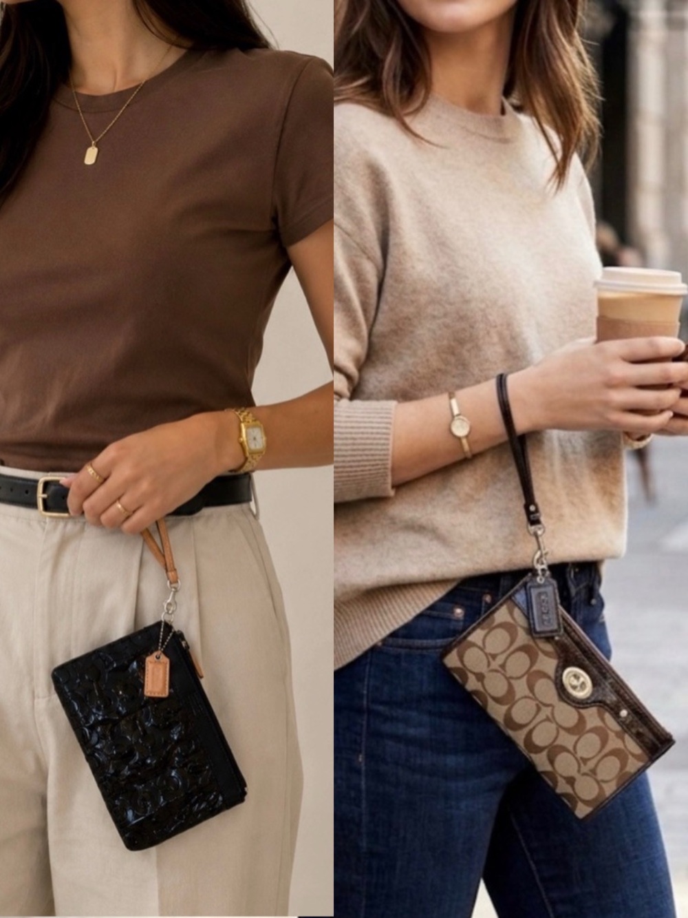 COACH | Black Patent and Brown Signature Wristlet Set of 2